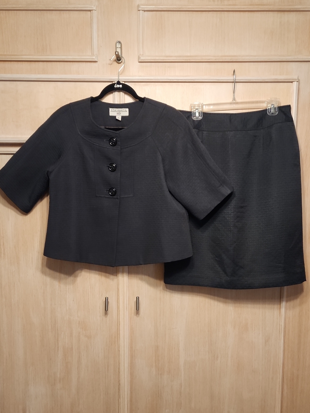 SHARAGANO Two-Piece Skirt Set with Cropped Jacket Dark Green Sz 10